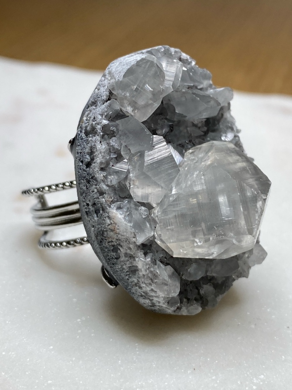 Raw Apophyllite Ring • Natural Sparkling Crystalline Gemstone • Silver Statement - Picture 3 of 16